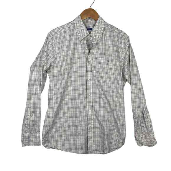Fish Hippie Tailored Fit Tan/White Plaid Print Long Sleeve Button Down Shirt- - Picture 1 of 6